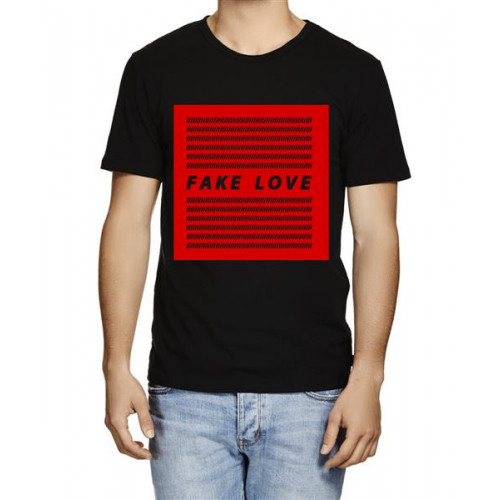 Men's Cotton Graphic Printed Half Sleeve T-Shirt - Fake Love