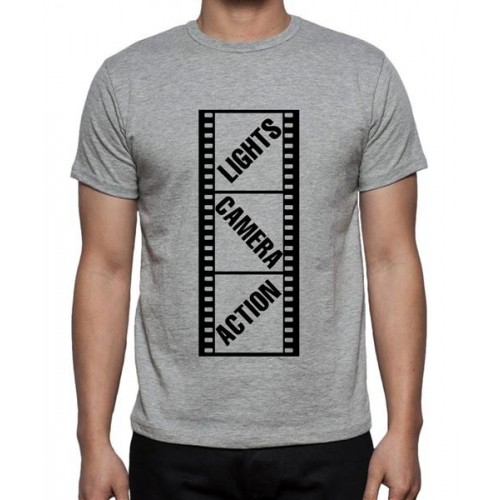 Men's Cotton Graphic Printed Half Sleeve T-Shirt - Lights Camera Action Reel