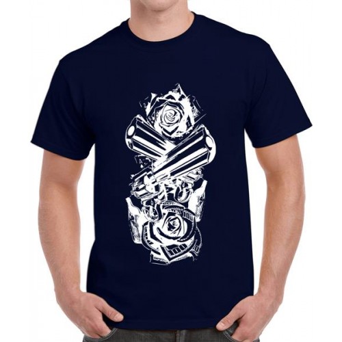 Men's Cotton Graphic Printed Half Sleeve T-Shirt - Money Rose Gun