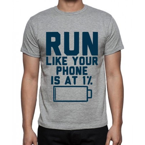 Men's Cotton Graphic Printed Half Sleeve T-Shirt - Run Like Phone At 1%