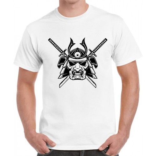 Men's Cotton Graphic Printed Half Sleeve T-Shirt - Samurai Mask Crossed Swords