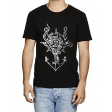 Men's Cotton Graphic Printed Half Sleeve T-Shirt - Ship Wheel Anchor 
