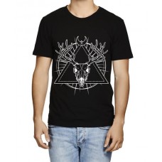 Men's Cotton Graphic Printed Half Sleeve T-Shirt - Skull Of A Horned Deer