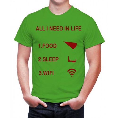All I Need In Life Food Sleep Wifi Graphic Printed T-shirt