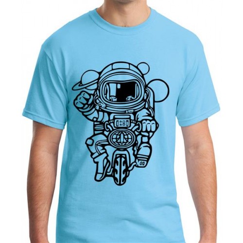 Men's Round Neck Cotton Half Sleeved T-Shirt With Printed Graphics - Astronaut Ride