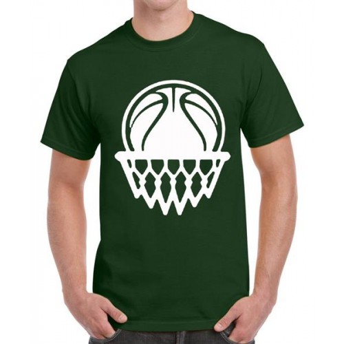 Men's Round Neck Cotton Half Sleeved T-Shirt With Printed Graphics - Basket Ball 