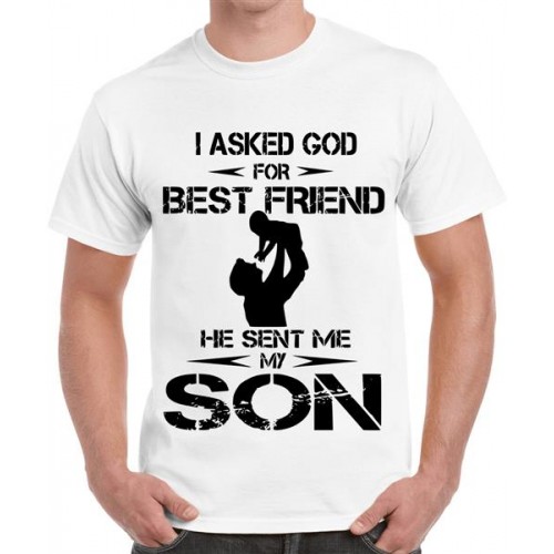 Men's Round Neck Cotton Half Sleeved T-Shirt With Printed Graphics - Best Friend Son