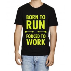 Men's Round Neck Cotton Half Sleeved T-Shirt With Printed Graphics - Born To Run