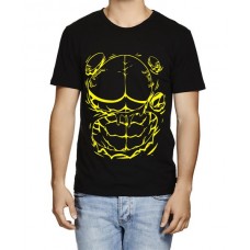 Men's Round Neck Cotton Half Sleeved T-Shirt With Printed Graphics - Broke Six Pack