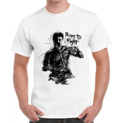 Men's Round Neck Cotton Half Sleeved T-Shirt With Printed Graphics - Fight Born