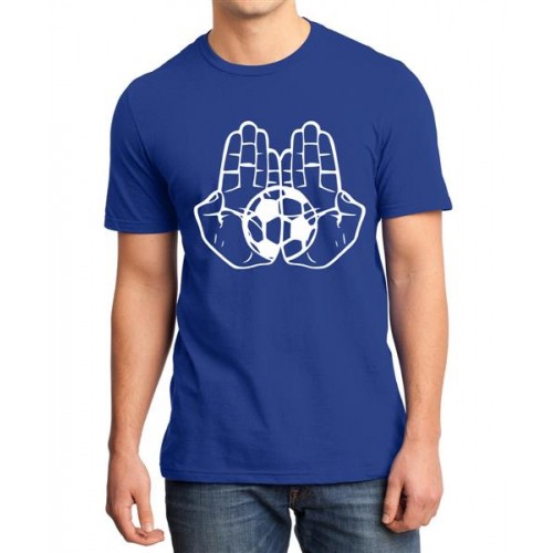 Men's Round Neck Cotton Half Sleeved T-Shirt With Printed Graphics - Football Hand
