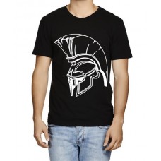 Men's Round Neck Cotton Half Sleeved T-Shirt With Printed Graphics - Gladiator Helmet