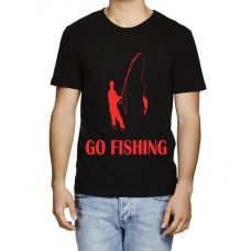 Men's Round Neck Cotton Half Sleeved T-Shirt With Printed Graphics - Go Fishing