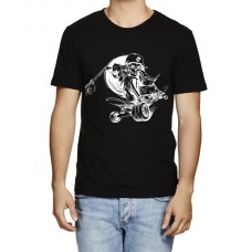 Men's Round Neck Cotton Half Sleeved T-Shirt With Printed Graphics - Go Skate Skull