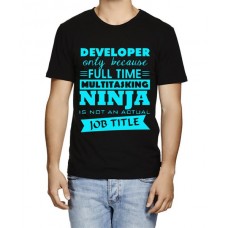 Men's Round Neck Cotton Half Sleeved T-Shirt With Printed Graphics - Multitasking Developer Ninja