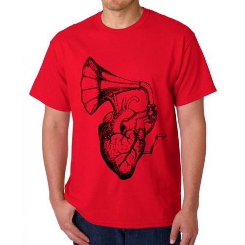 Men's Round Neck Cotton Half Sleeved T-Shirt With Printed Graphics - Music Heart