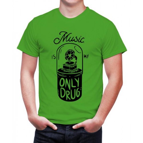 Men's Round Neck Cotton Half Sleeved T-Shirt With Printed Graphics - Music Is My Only Drug