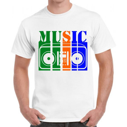 Men's Round Neck Cotton Half Sleeved T-Shirt With Printed Graphics - Music Player