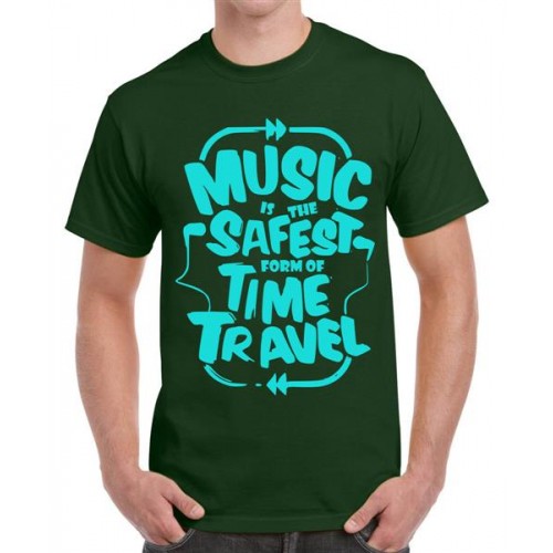 Men's Round Neck Cotton Half Sleeved T-Shirt With Printed Graphics - Music Time Travel