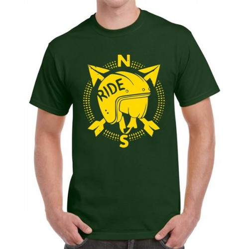 Men's Round Neck Cotton Half Sleeved T-Shirt With Printed Graphics - N.s.e.w. Ride