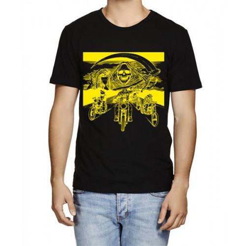 Men's Round Neck Cotton Half Sleeved T-Shirt With Printed Graphics - Speed Wolf Ride Death