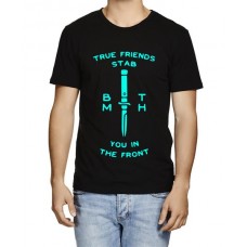 Men's Round Neck Cotton Half Sleeved T-Shirt With Printed Graphics - True Friends Stab