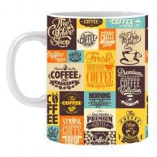 Coffee Quotes Blocks Pattern Ceramic Printed Mug