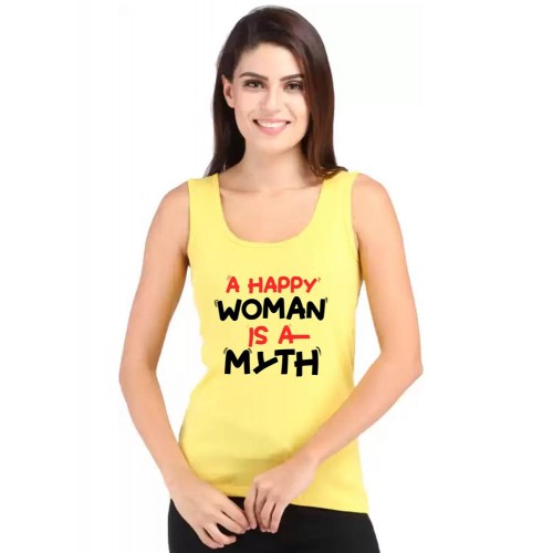 A Happy Woman Is A Myth Graphic Printed Tank Tops
