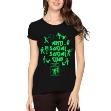 Caseria Women's Cotton Biowash Graphic Printed Half Sleeve T-Shirt - Anti Social Club