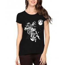 Caseria Women's Cotton Biowash Graphic Printed Half Sleeve T-Shirt - Astronaut Brand