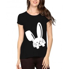 Caseria Women's Cotton Biowash Graphic Printed Half Sleeve T-Shirt - Baby Bunny