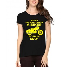Caseria Women's Cotton Biowash Graphic Printed Half Sleeve T-Shirt - Biker Born In May
