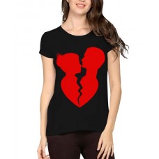 Caseria Women's Cotton Biowash Graphic Printed Half Sleeve T-Shirt - Breakup Love Couple