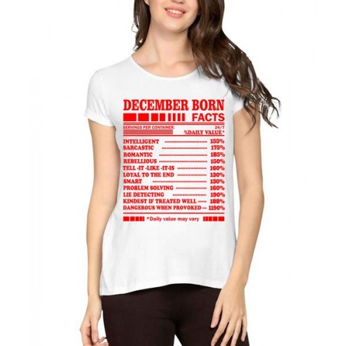 Women's Cotton Biowash Graphic Printed Half Sleeve T-Shirt - December Born Facts