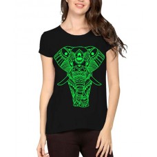 Caseria Women's Cotton Biowash Graphic Printed Half Sleeve T-Shirt - Designer Elephant