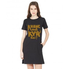 Caseria Women's Cotton Biowash Graphic Printed T-Shirt Dress with side pockets - Khane Mein Kya Hai