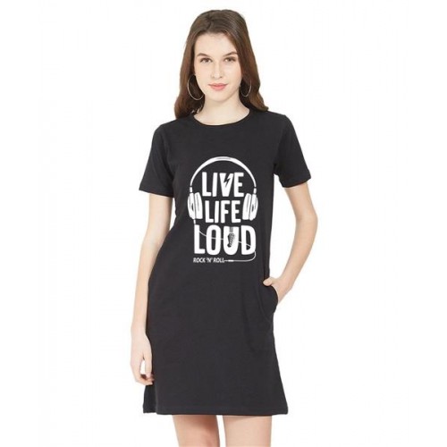 Live Life Loud Graphic Printed T-shirt Dress