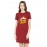 Caseria Women's Cotton Biowash Graphic Printed T-Shirt Dress with side pockets - Sun Adventure
