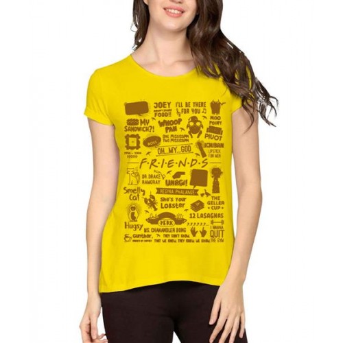 Women's Cotton Biowash Graphic Printed Half Sleeve T-Shirt - Friends Doodle