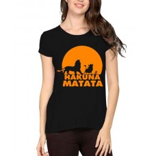 Caseria Women's Cotton Biowash Graphic Printed Half Sleeve T-Shirt - Hakuna Matata