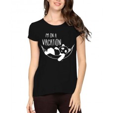 Caseria Women's Cotton Biowash Graphic Printed Half Sleeve T-Shirt - I Am On Vacation