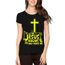 Caseria Women's Cotton Biowash Graphic Printed Half Sleeve T-Shirt - Jesus Knows Who I Am