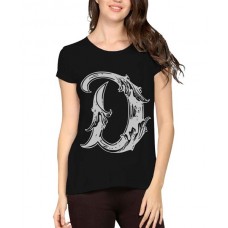 Caseria Women's Cotton Biowash Graphic Printed Half Sleeve T-Shirt - Letter D With Wings