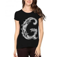 Caseria Women's Cotton Biowash Graphic Printed Half Sleeve T-Shirt - Letter G With Wings