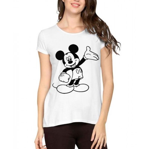 Women's Cotton Biowash Graphic Printed Half Sleeve T-Shirt - Mickey Mouse
