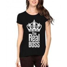Women's Cotton Biowash Graphic Printed Half Sleeve T-Shirt - The Real Boss