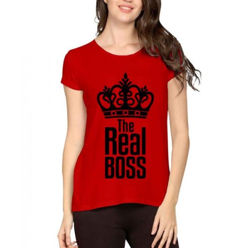 Women's Cotton Biowash Graphic Printed Half Sleeve T-Shirt - The Real Boss