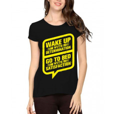 Women's Cotton Biowash Graphic Printed Half Sleeve T-Shirt - Wake up Go To Bed