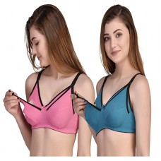 Women's Cotton Non-Padded Non-Wired Maternity/Nursing/Feeding Bra- Combo Pack of 2 Assorted Colors (Baby Pink & Green)