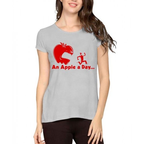 Women's Cotton Biowash Graphic Printed Half Sleeve T-Shirt - An Apple A Day